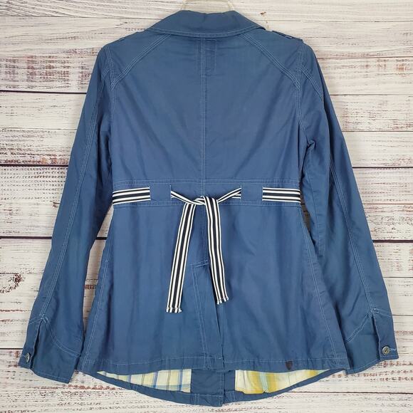 Free People Utility Trench Coat Sz 8 Steel Blue Lightweight Chore Style Jacket - Picture 2 of 12
